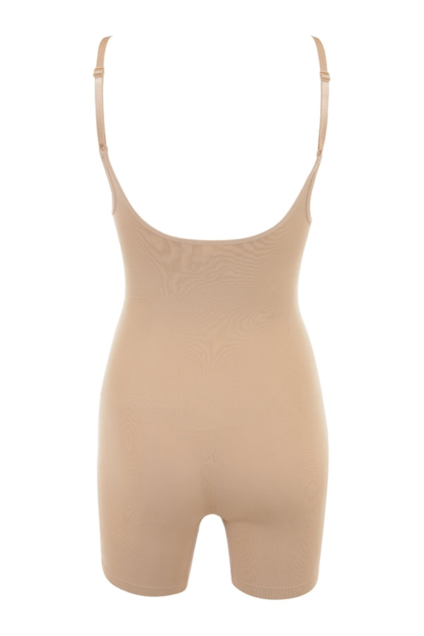 mid thigh sculpting bodysuit almond