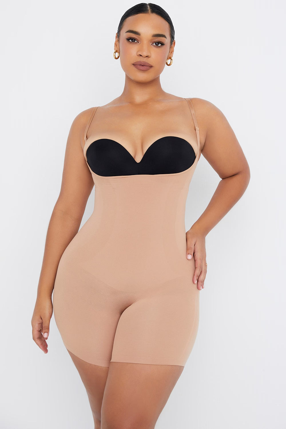 mid thigh sculpting bodysuit cafe au lait