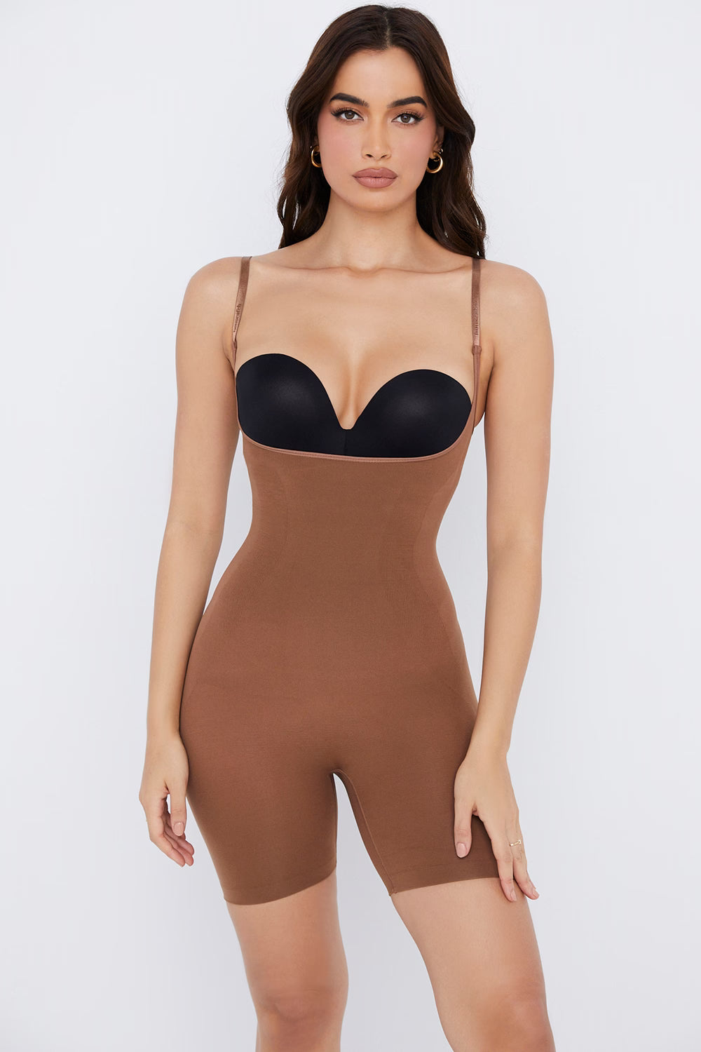 mid thigh sculpting bodysuit mocha