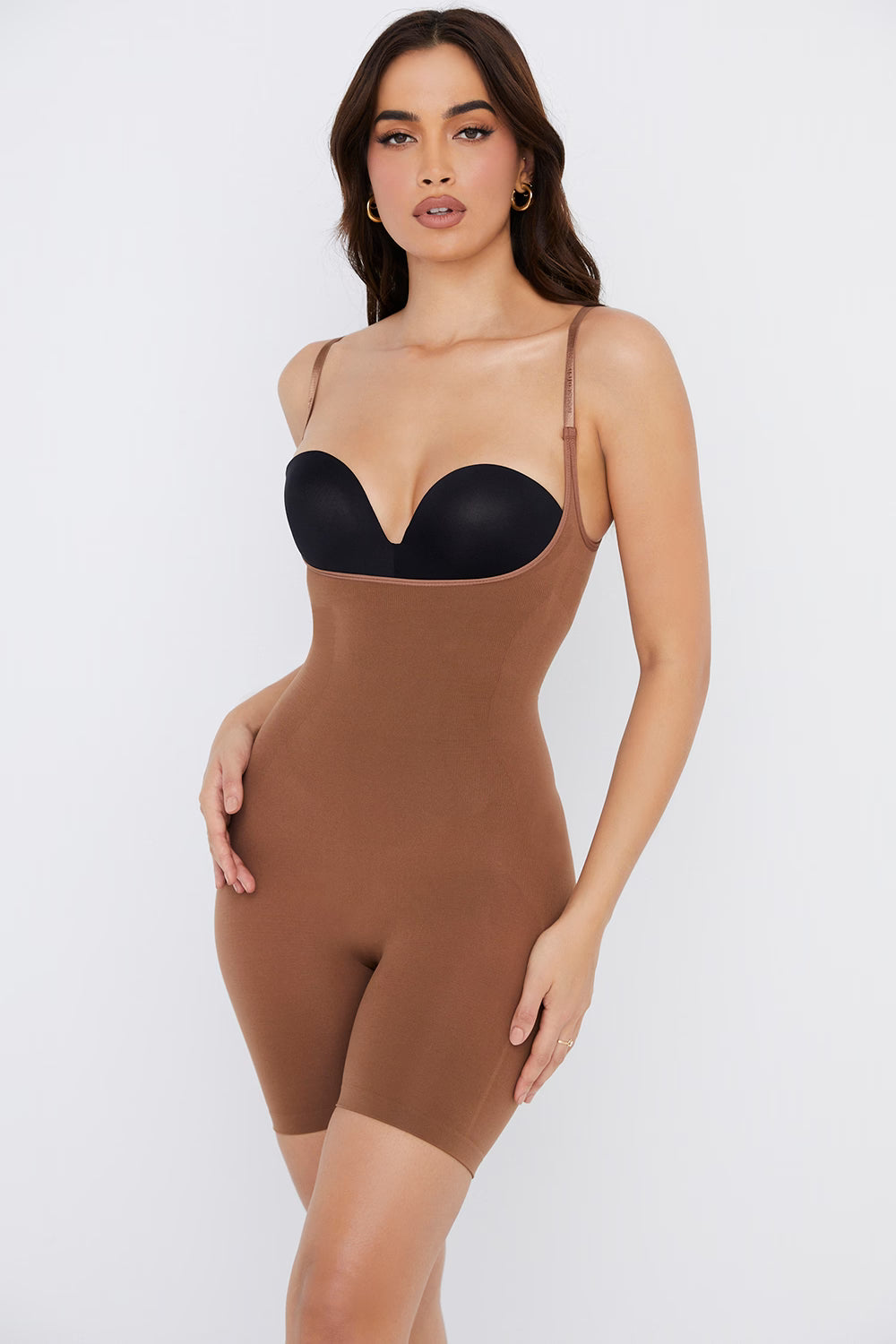 mid thigh sculpting bodysuit mocha