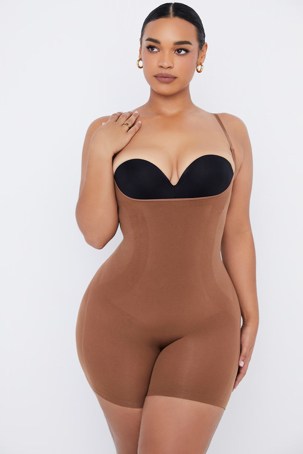 mid thigh sculpting bodysuit mocha