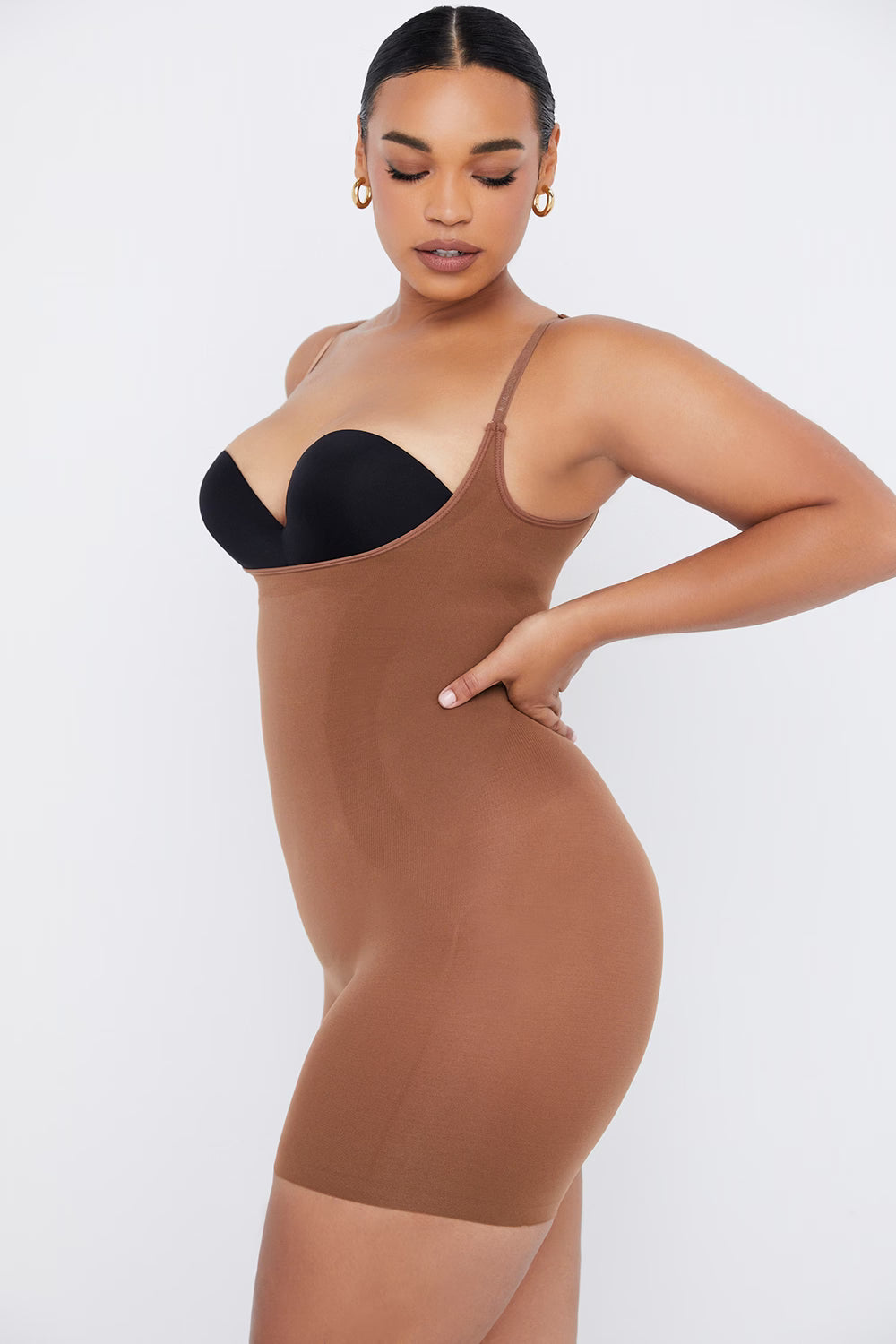 mid thigh sculpting bodysuit mocha