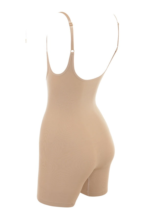 mid thigh sculpting bodysuit almond